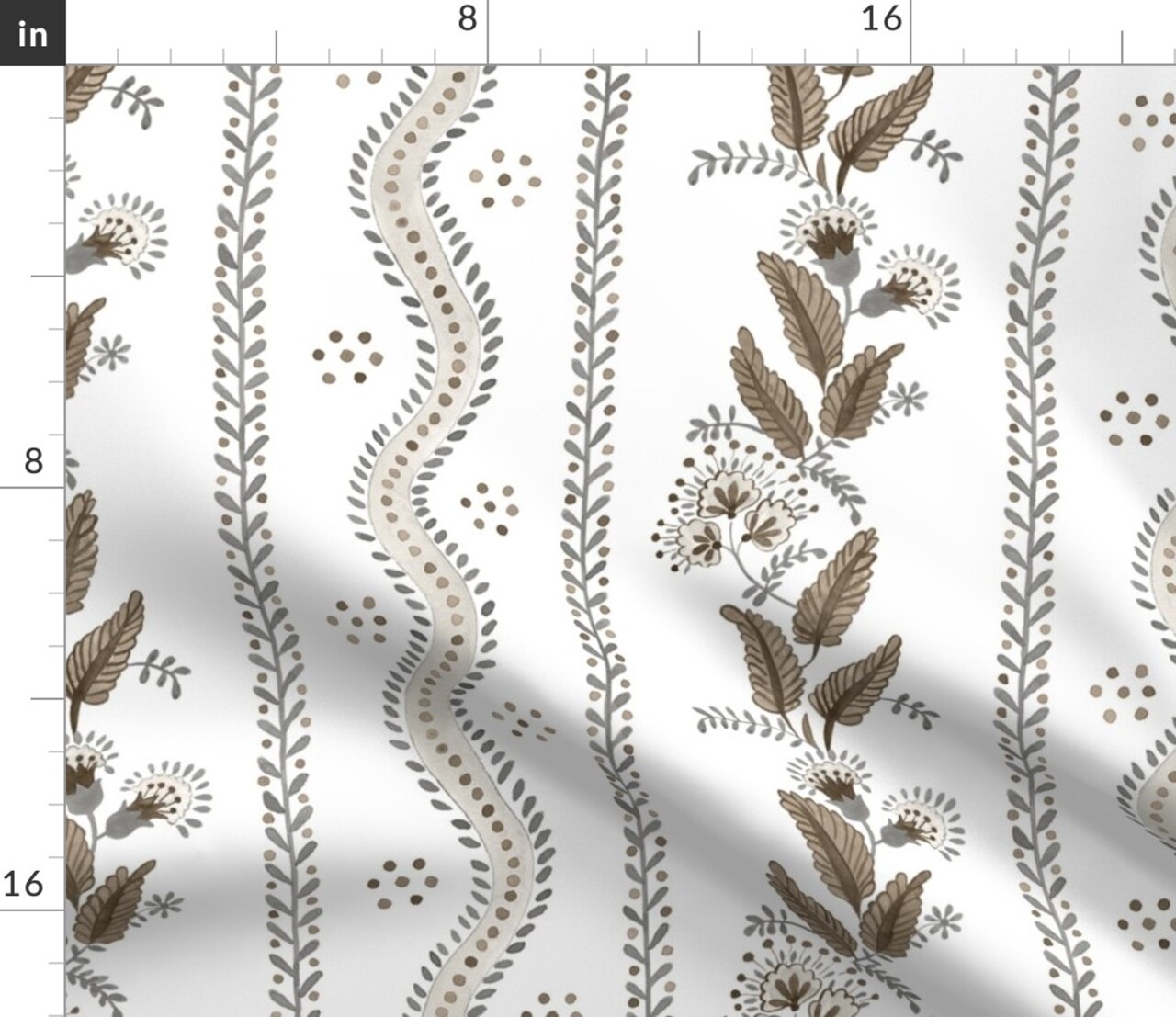 Floral Botanical Retro Vintage Directional Brown Wildflower Stripes Granny Chic Large Scale Custom Printed Fabric by Spoonflower Various Fabrics by the Yard or Fat Quarter